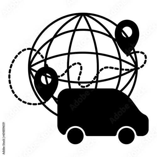 illustration icon delivery anywhere in the world, the route of the trip from one point to another, mail delivery, courier delivery