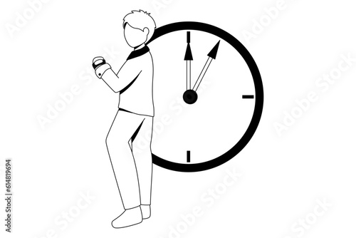 Illustration of waiting for the right time. The concept of business strategy.  Business success . Isolated flat vector illustration. Outline, vector