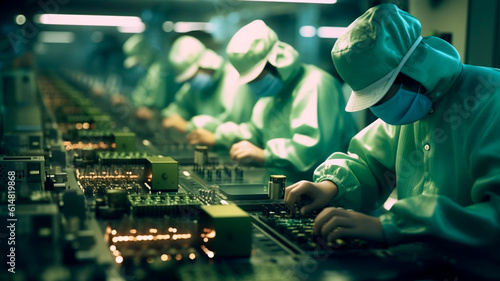 Workers in a Chinese semiconductor factory, asian man worker. Generative AI