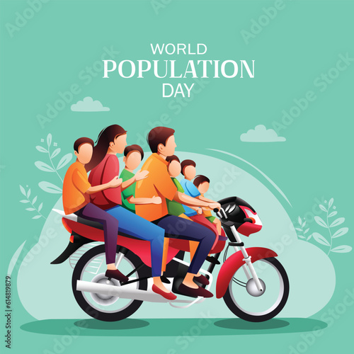 population dayWorld Population Day 11th July Whole Family With Motorcycle. abstract Vector Illustration. photo