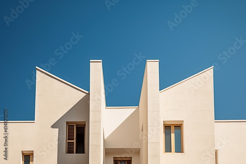 Unique White Building with Articulated Facade under Blue Sky