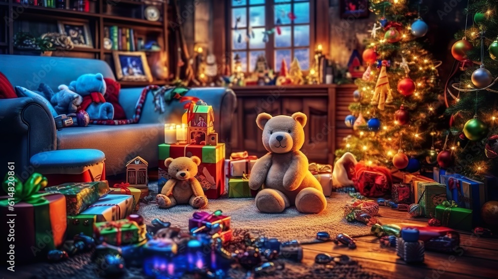 Children's Room With Numerous Toys And Gifts. Illustration On The Theme Of Holidays And Holidays, Gifts And Toys.. Generative AI