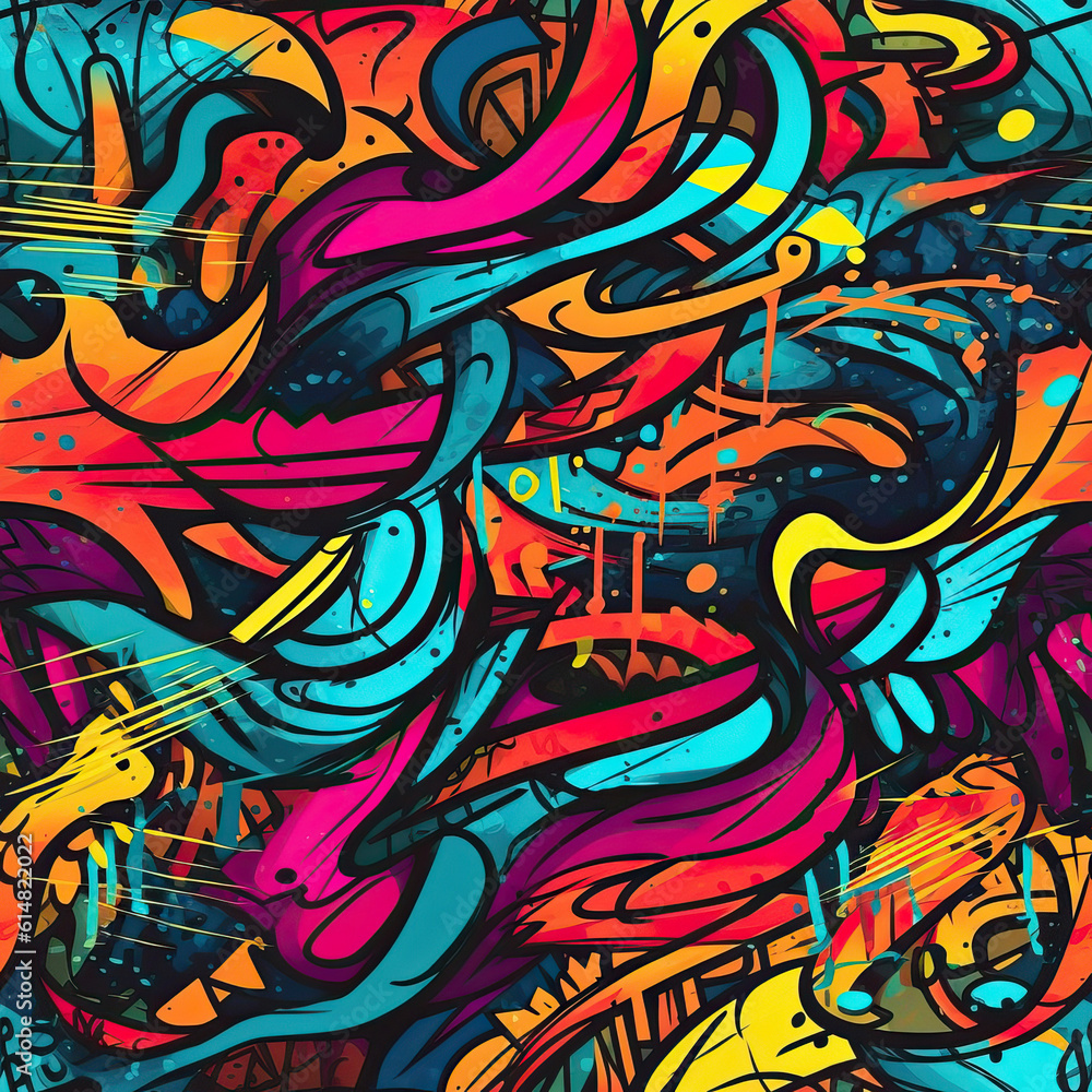 Graffiti art seamless repeat pattern, colorful funky | Uwalls.co.uk
