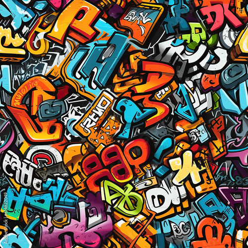 Graffiti art seamless repeat pattern, colorful funky   © Roman