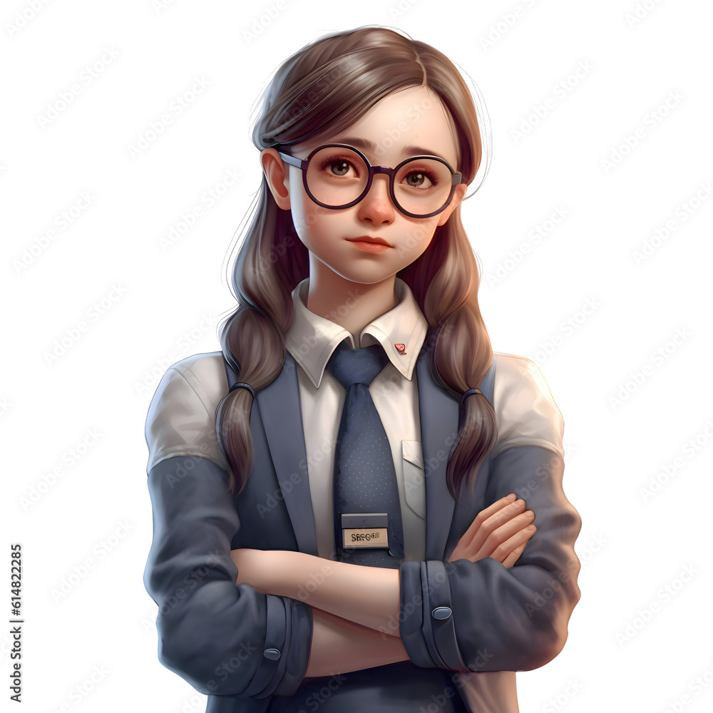 Portrait of a beautiful young schoolgirl in glasses. Education concept.