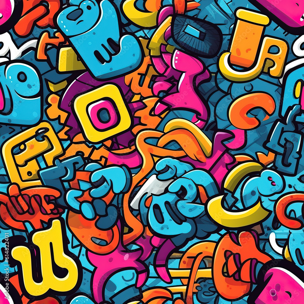 Obraz premium Graffiti art seamless repeat pattern, colorful funky 