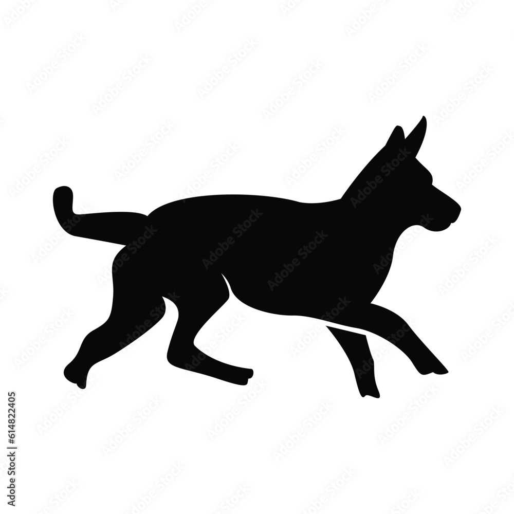 German shepherd dog black silhouette isolated on white background. Vector illustration.