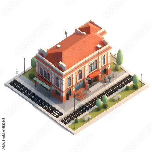 3d isometric school building on white background. Vector illustration.