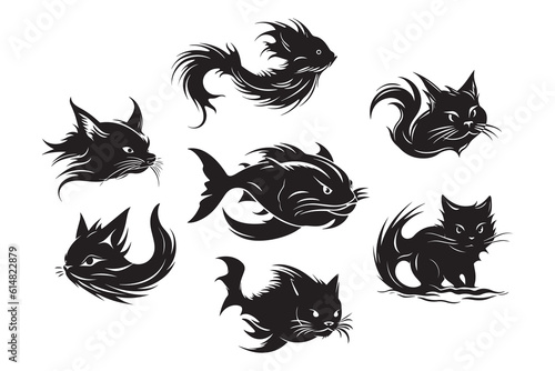 Set of catfish silhouette characters vector illustration
