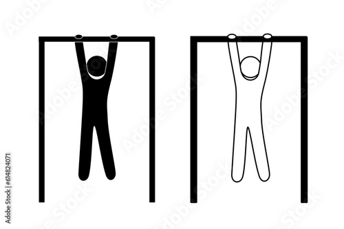 People hanging  on a horizontal bar