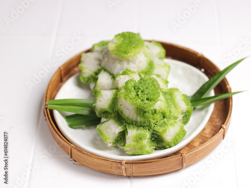 Carabikang or Bikang, Indonesian Traditional Food Made from Rice Flour, Food Coloring, Sugar, and Coconut Milk, Shaped like Flower.