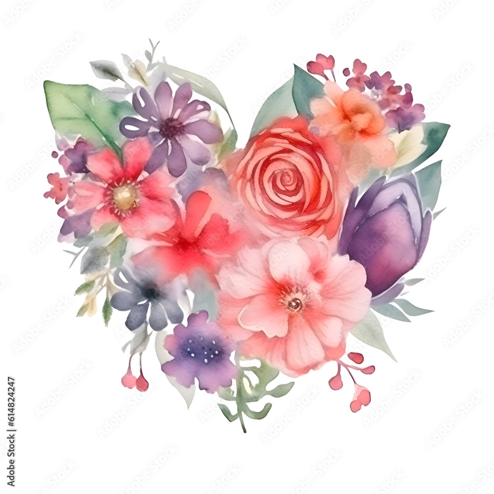 Beautiful vector watercolor bouquet of flowers. Handmade.