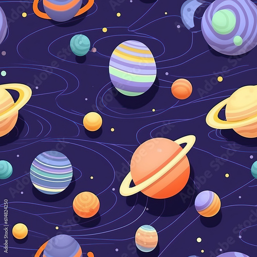 Cute space and planets seamless repeat pattern [Generative AI]
