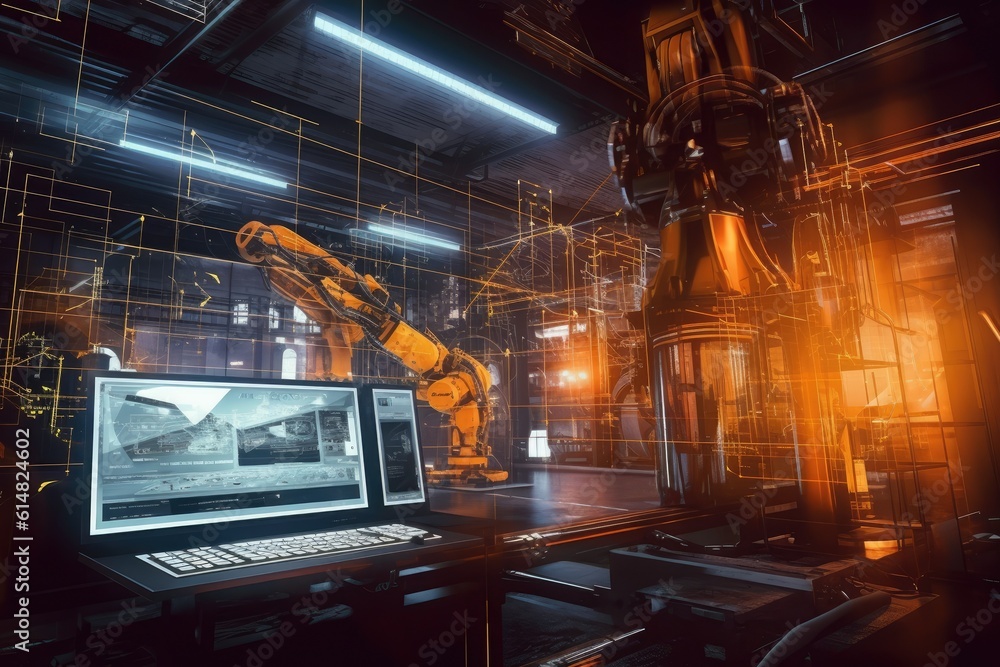 Futuristic automated manufacturing factory - made with Generative Ai