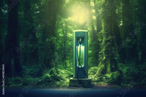 Electric vehicle charging station in nature - made with Generative Ai