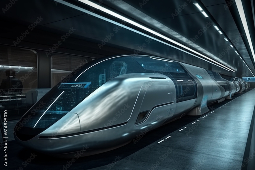  A cutting edge and advanced train design that embodies the concept of high speed transportation, offering a glimpse into the future of efficient and rapid travel. Ai generated