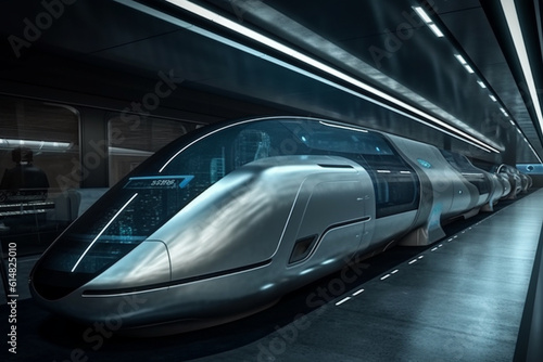  A cutting edge and advanced train design that embodies the concept of high speed transportation, offering a glimpse into the future of efficient and rapid travel. Ai generated