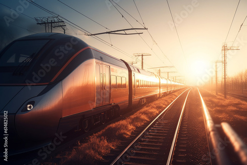 A cutting edge and advanced train design that embodies the concept of high speed transportation, offering a glimpse into the future of efficient and rapid travel. Ai generated