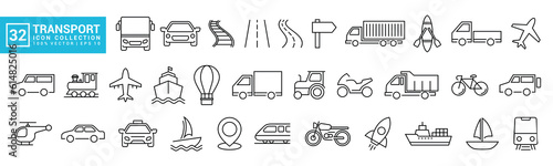 Collection icons of transportation, public transportation, private vehicle, bus, plane, ship, editable and resizable vector EPS 10.