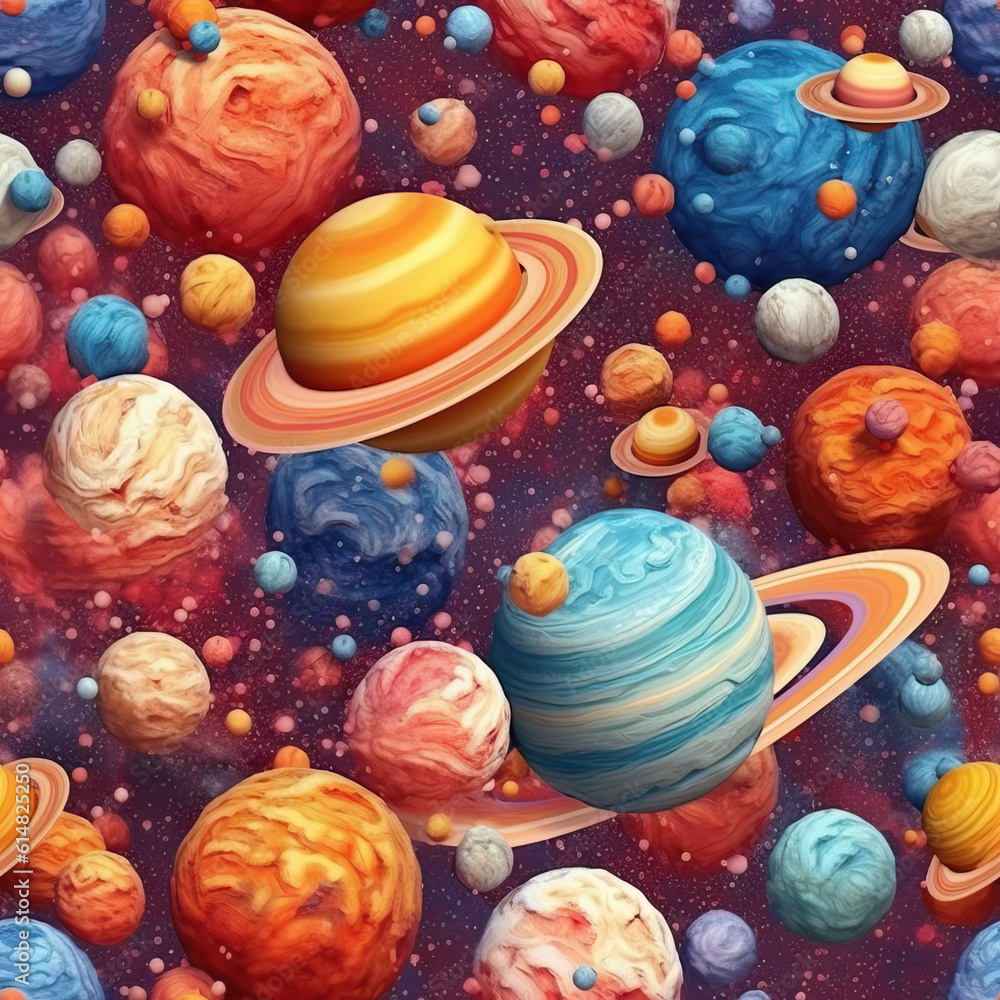 Cute space and planets seamless repeat pattern [Generative AI]
