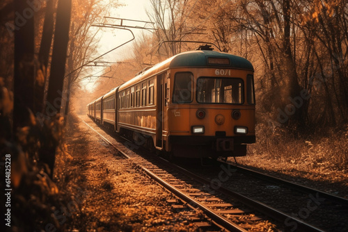 A nostalgic scene of a timeless and vintage train wagon against the backdrop of a captivating sunset, evoking a sense of nostalgia and tranquility. Ai generated