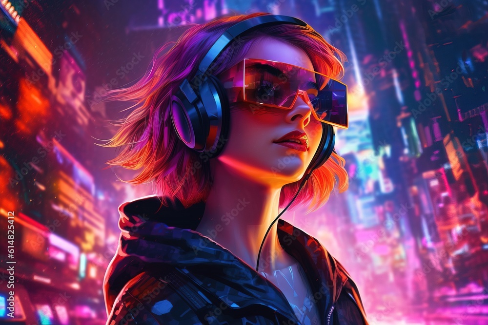 Metaverse technology concept. Woman with ar goggles. Generative ai image. Metaverse technology concept. Woman with ar goggles. Generative ai image.