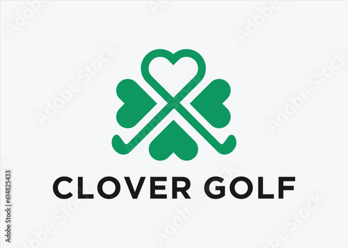 clover flower with golf logo design vector silhouette illustration