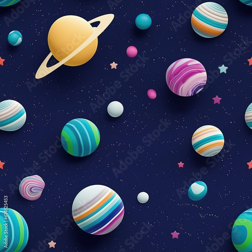 Cute space and planets seamless repeat pattern  Generative AI  