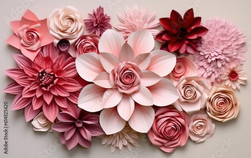 Pink and Rosegold 3D flower papercut wallpaper, Classic home decoration, 3D paper cut background, Ai generative 
