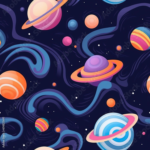 Cute space and planets seamless repeat pattern [Generative AI] 
