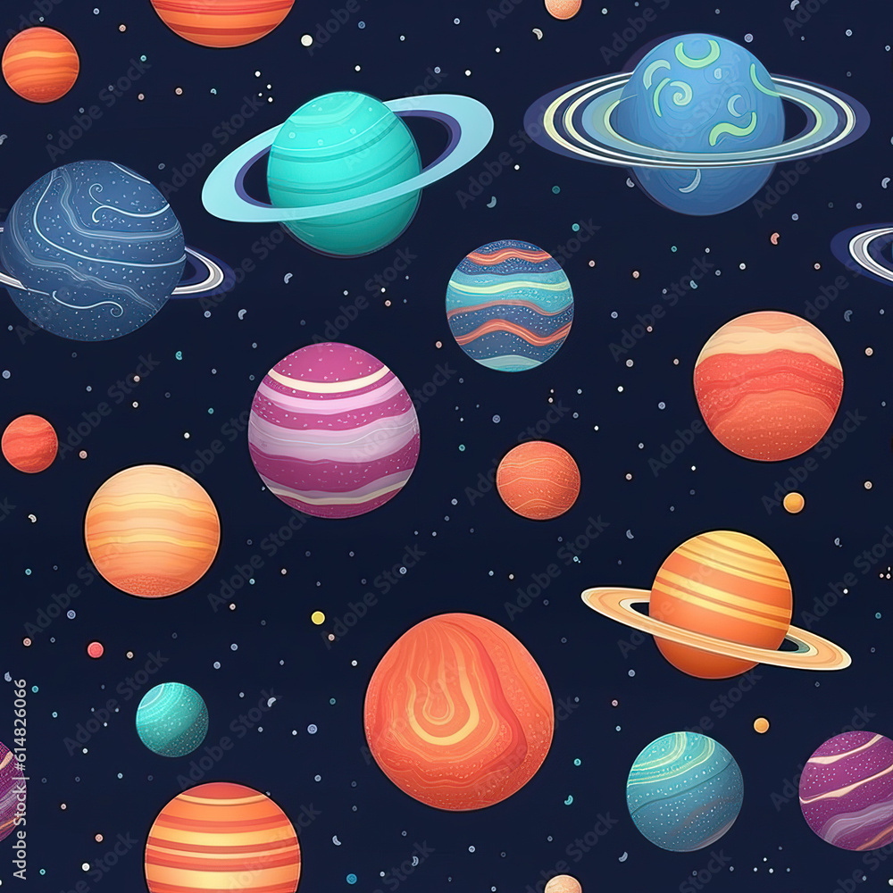 Planets in space seamless repeat pattern, cosmic cute
Planets in space seamless repeat pattern, cosmic cute