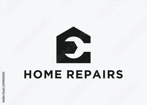 house repair logo design vector silhouette illustration