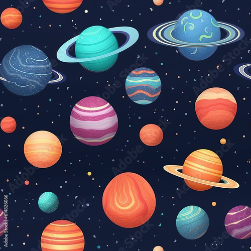 Planets in space seamless repeat pattern  cosmic cute 