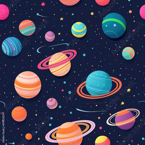 Planets in space seamless repeat pattern, cosmic cute 