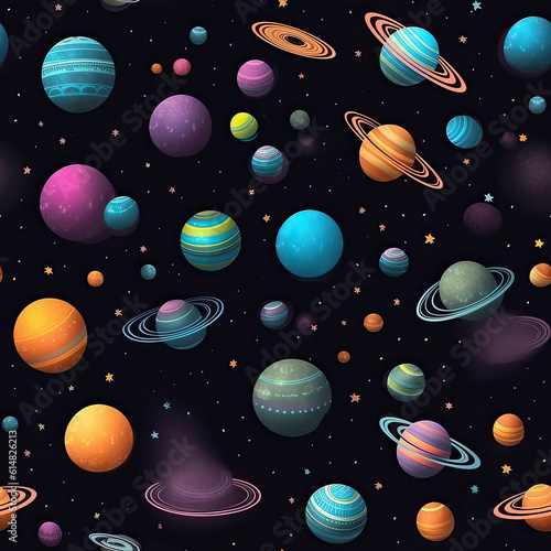 Planets in space seamless repeat pattern  cosmic cute 