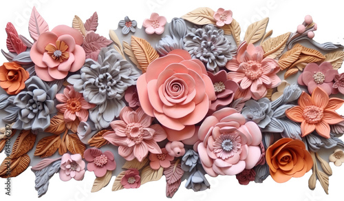 Pink and Rosegold 3D flower papercut wallpaper, Classic home decoration, 3D paper cut background, Ai generative © EverydayStudioArt