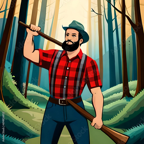 Celebrate National Paul Bunyan Day with an awe-inspiring image! Encounter the legendary lumberjack, Paul Bunyan, in a majestic forest. These image perfect for national  Paul Bunyan Day . photo