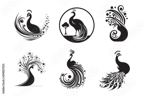 Set of peacock silhouette characters with vector illustration