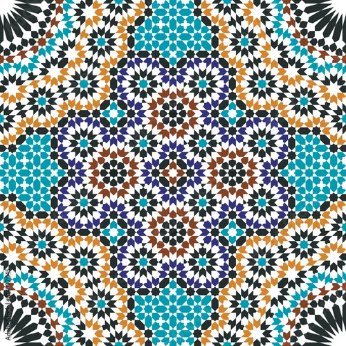 Seamless geometric pattern in Arabic style Zellij in colors