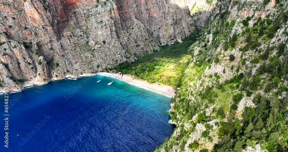 Aerial View of Butterfly Valley's Coastline, Ölüdeniz, Fethiye, Muğla, Turkey