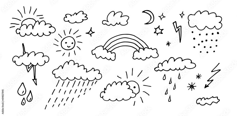Obraz premium Set of weather icons in the doodle style.