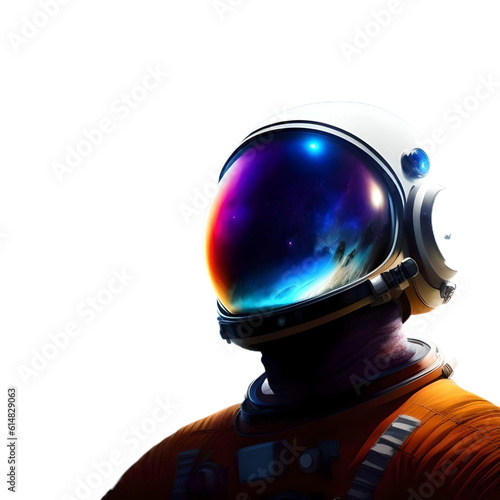 Astronaut with a helmet reflecting the solar system