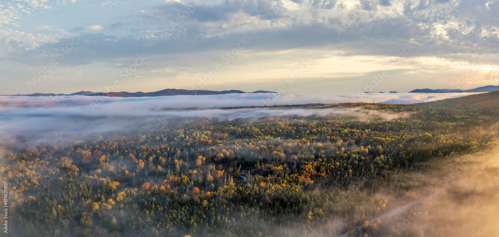 Sunrise on the Rangeley Lakes Scenic Byway - autumn fog - Maine - Shelton Noyes Overlook area