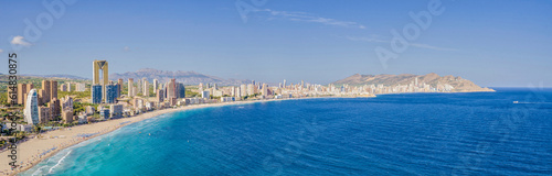 Panorama of the city of bendidorm, with its skyscrapers and beaches. Considered the capital of the Costa Blanca. In Benidorm, Alicante, Spain.