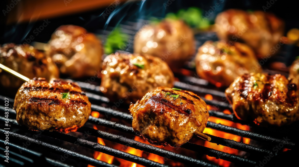 Delicious grilled meatballs being grilled Delicious grilled meatballs being grilled