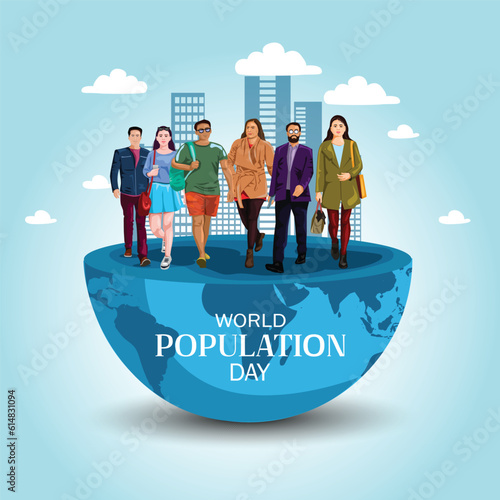 World Population Day 11th July people With half globe. abstract Vector Illustration.