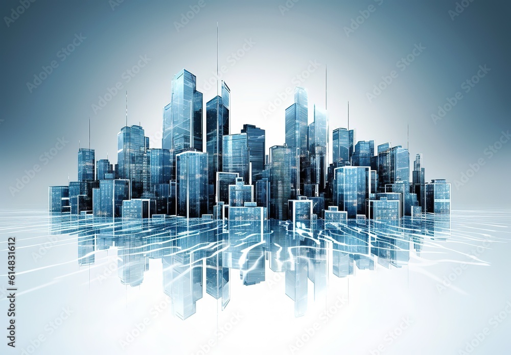 Modern city with wireless network connection and cityscape concept. Wireless network and connection technology concept with city background at night