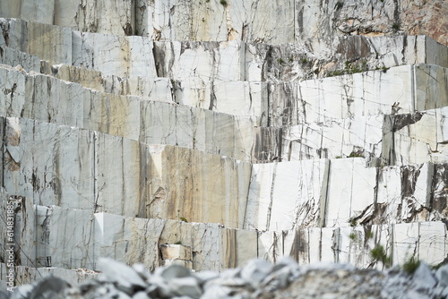 CARRARA, ITALY - June 10, 2023: View of industrial marble quarry site in Carrara