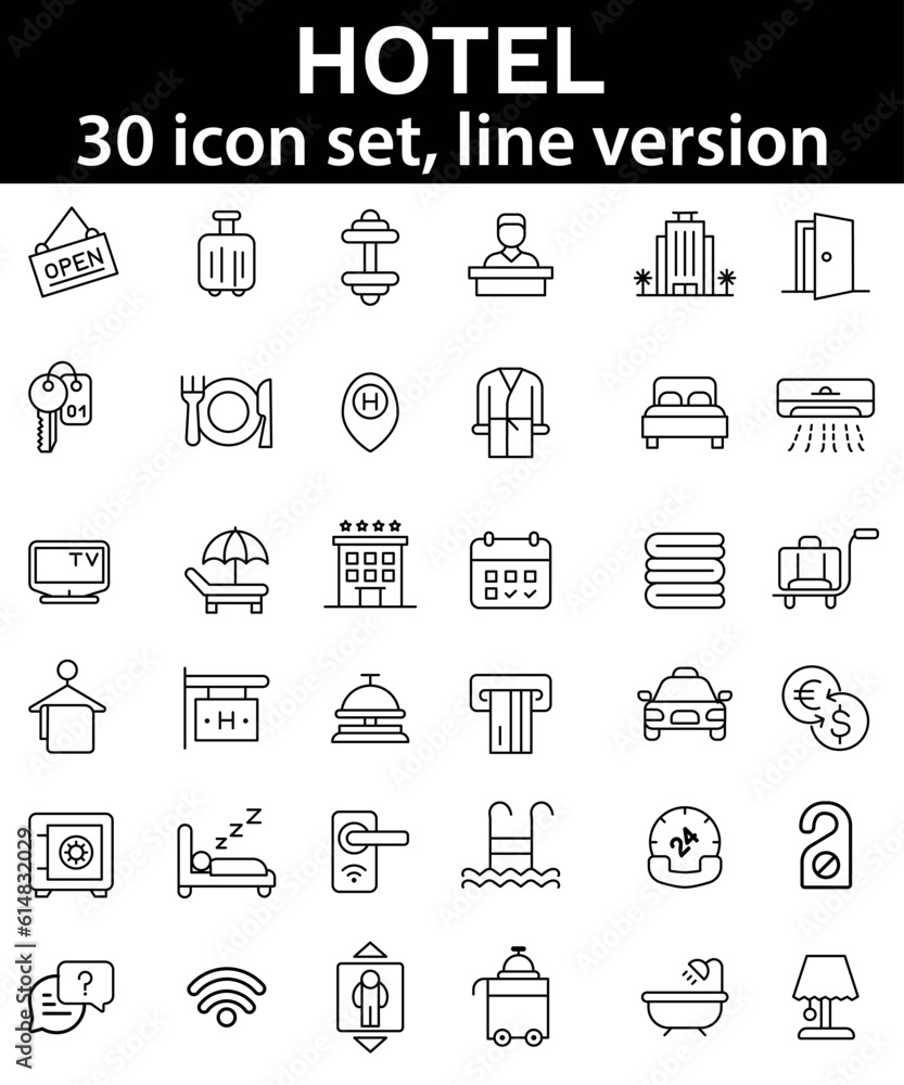 Hotel icon set. Outline icons collection. Hotel icon set. Outline icons collection.