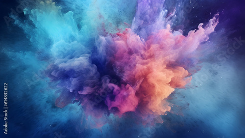 Explosion of blue, aqua and violet dust in center canvas © Yehhen Kutsenko